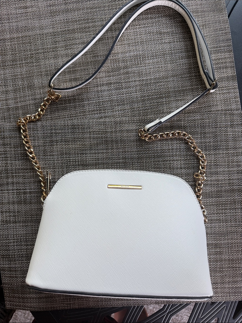 Aldo White Crossbody Bag with Gold Chain Accent